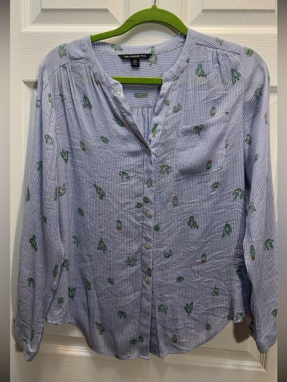 Zac & Rachel Blue and Green Striped Button-Front Shirt with Cactus Print